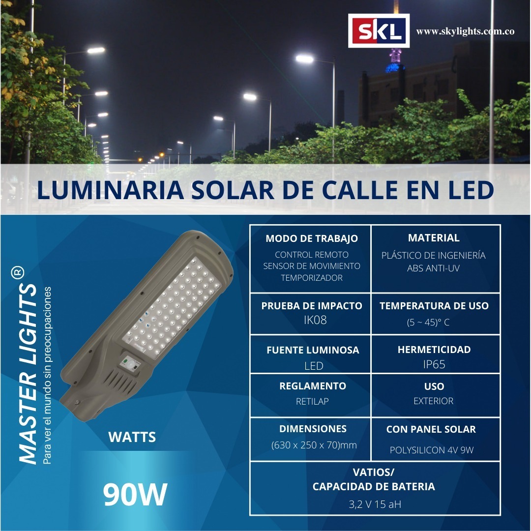 Luminaria Solar de Calle 90W 15Ah con Sensor